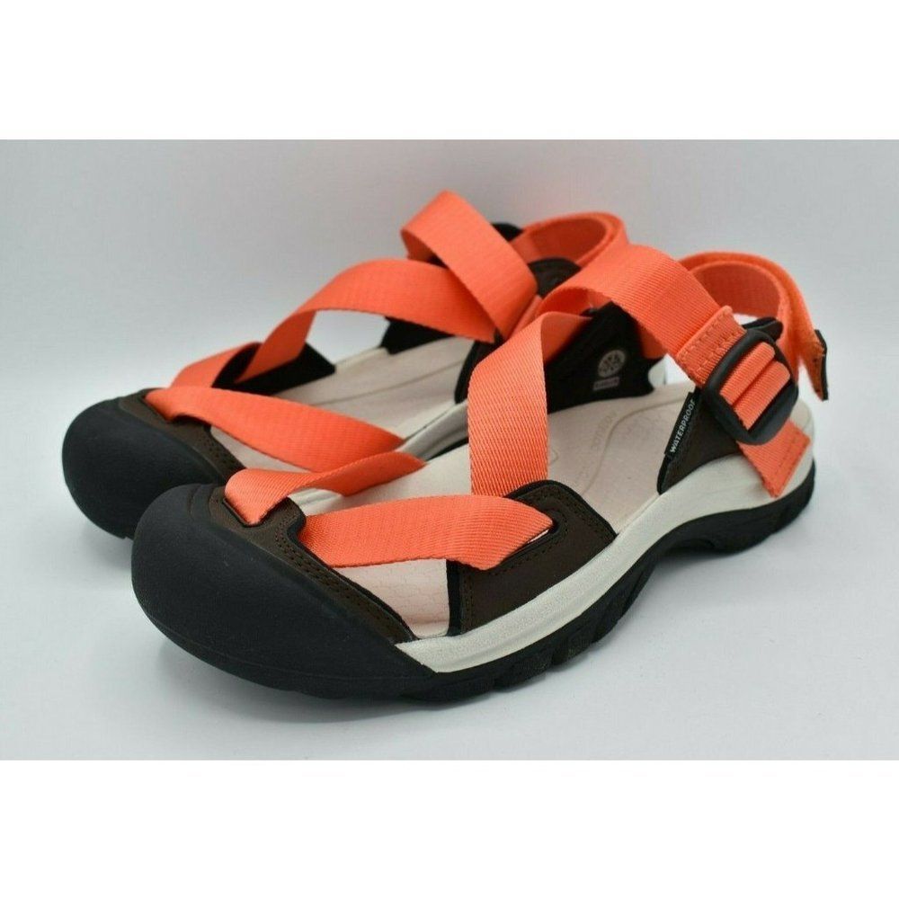 Keen Men Size 8 Zerraport II Dark Brown Safety Orange Closed Toe Sandals 1024695